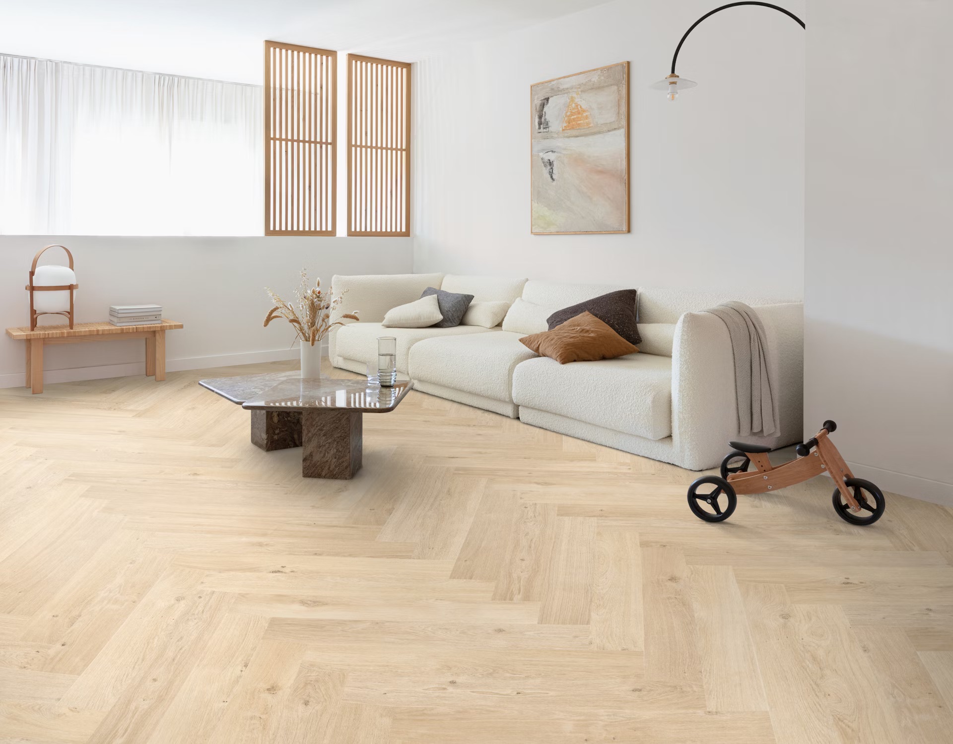 Hirame Flooring as a room setting with a sofa