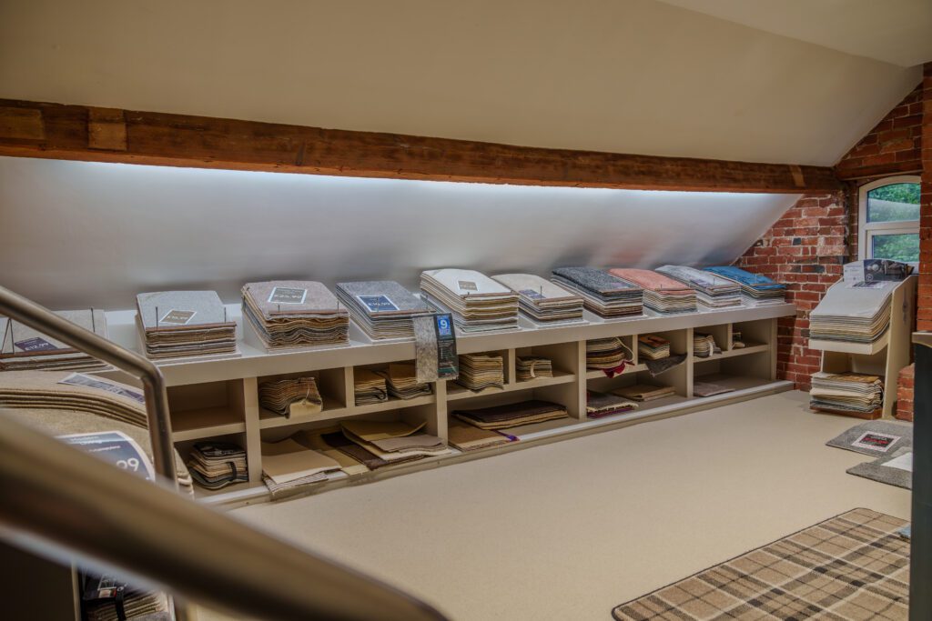 Upstairs carpet samples display