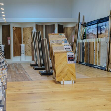 Life flooring stand for laminate flooring at Leeds